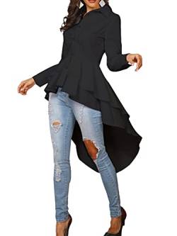 ZANZEA Damen Langarm/Kurzarm Asymmetrisch Bluse Casual Freizeit Hemd Shirts Oversize Lang Oberteile Tops 01-schwarz 5XL von ZANZEA