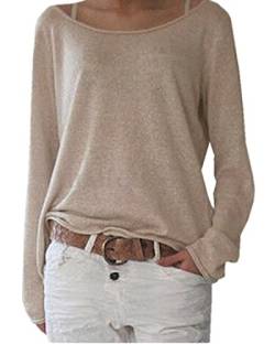 ZANZEA Damen Langarm Lose Bluse Hemd Shirt Oversize Sweatshirt Oberteil Tops Beige EU 40-42/Etikettgröße M von ZANZEA