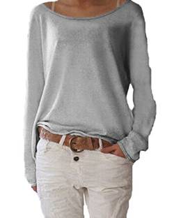 ZANZEA Damen Langarm Lose Bluse Hemd Shirt Oversize Sweatshirt Oberteil Tops Grau EU 44/Etikettgröße L von ZANZEA