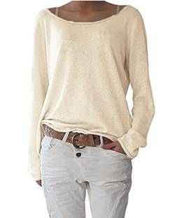 ZANZEA Damen Langarm Lose Bluse Hemd Shirt Oversize Sweatshirt Oberteil Tops Hellbeige EU 36-38/Etikettgröße S von ZANZEA