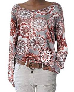 ZANZEA Damen Langarmshirts Lose Blumen Bluse U-Ausschnitt Oversize Sweatshirt Oberteil 01-blumen2 EU 48/Etikettgröße 2XL von ZANZEA