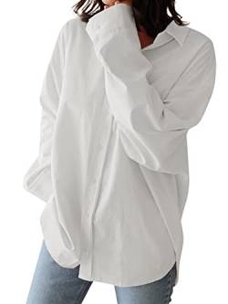 ZANZEA Damen Leinen Blusen Langarm Große Größen Longbluse Elegant Tunika Oberteil Lässig Oversize Hemd Weiß mit Kragen Langshirt A-Weiß 5XL von ZANZEA