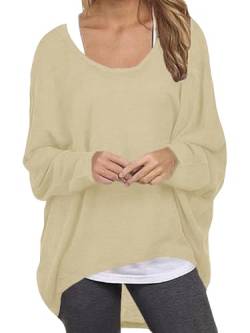 ZANZEA Damen Lose Asymmetrisch Jumper Sweatshirt Pullover Bluse Oberteile Oversize Tops Beige 5XL von ZANZEA