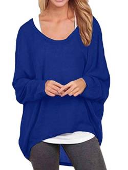 ZANZEA Damen Lose Asymmetrisch Jumper Sweatshirt Pullover Bluse Oberteile Oversize Tops Königsblau L von ZANZEA