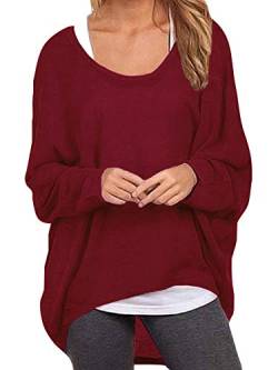 ZANZEA Damen Lose Asymmetrisch Jumper Sweatshirt Pullover Bluse Oberteile Oversize Tops Wein Rot 3XL von ZANZEA