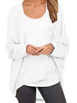 ZANZEA Damen Lose Asymmetrisch Jumper Sweatshirt Pullover Bluse Oberteile Oversize Tops Weiß S von ZANZEA