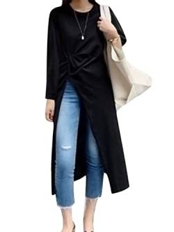 ZANZEA Damen Rundhals Blusen Casual Freizeit Longshirt Tunika Blouse T-Shirt Oberteile Tops Schwarz XL von ZANZEA