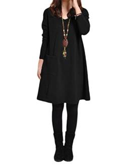 ZANZEA Damen Sweatkleider Lässiges Langarm Warm Winterkleider Elegant A Linie Pulloverkleid Einfarbig Herbst Knielang Midikleid B-Schwarzk M von ZANZEA