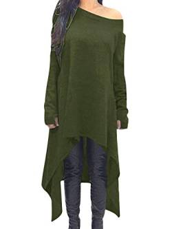 ZANZEA Damen Unregelmäßige Strick Oversize Langarm Pullikleid Longshirt Top Minikleid Armeegrün M von ZANZEA