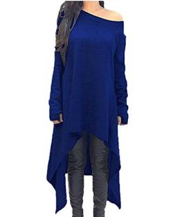 ZANZEA Damen Unregelmäßige Strick Oversize Langarm Pullikleid Longshirt Top Minikleid Royal EU 44/Etikettgröße XL von ZANZEA