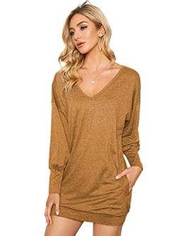 ZANZEA Damen V-Ausschnitt Langarm Pullover Lange Lose Sweatshirt Oversize Longshirt Tops Braun EU 46-48/Asien XL von ZANZEA