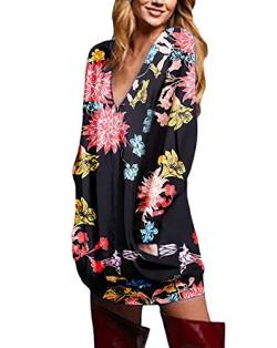 ZANZEA Damen V-Ausschnitt Langarm Sweatshirt Blumen Oversize Longshirts Lose Oberteil 01-blumen2 EU 34-36/Asien S von ZANZEA