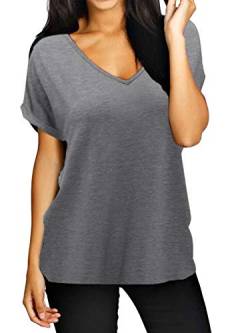 ZANZEA Damen V-Ausschnitte Kurz Ärmel Lose Langshirt T-Shirt Tops Bluse Grau EU 38-40/Etikettgröße M von ZANZEA