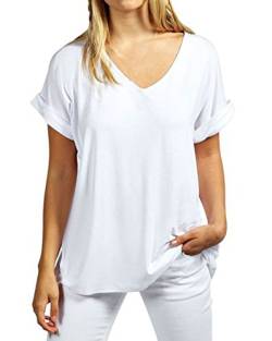 ZANZEA Damen V-Ausschnitte Kurz Ärmel Lose Langshirt T-Shirt Tops Bluse Weiß EU 42-44/Etikettgröße L von ZANZEA