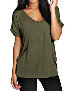 ZANZEA Damen V-Ausschnitte Kurz Fledermausärmel Lose T-Shirt Tops Bluse Armee-Grün EU 38-40/Etikettgröße M von ZANZEA