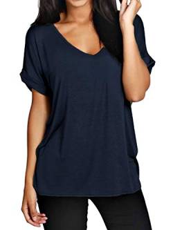 ZANZEA Damen V-Ausschnitte Kurz Fledermausärmel Lose T-Shirt Tops Bluse Navy EU 38-40/Etikettgröße M von ZANZEA