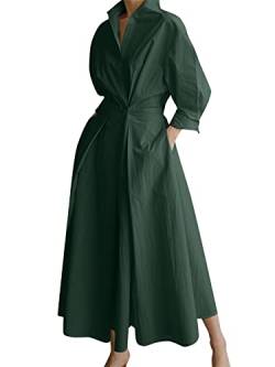 ZANZEA Elegante Blusenkleider Damen V-Ausschnitt Elastische Hohe Taille Maxikleider Oversize mit Knopf A-Grün 3XL von ZANZEA