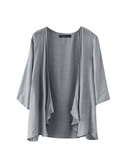 ZANZEA Kimono Damen Strand Kurz Cardigan Sommer Boho 3/4 Arm Strickjacke Strand Cover Up Große Größen Strandponcho Oversize Cardigan B-Grau L von ZANZEA