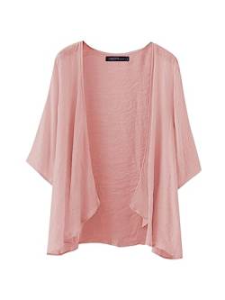 ZANZEA Kimono Damen Strand Kurz Cardigan Sommer Boho 3/4 Arm Strickjacke Strand Cover Up Große Größen Strandponcho Oversize Cardigan B-Rosa 3XL von ZANZEA