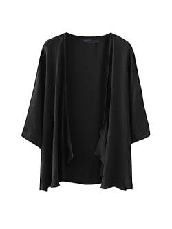 ZANZEA Kimono Damen Strand Kurz Cardigan Sommer Boho 3/4 Arm Strickjacke Strand Cover Up Große Größen Strandponcho Oversize Cardigan B-Schwarz 4XL von ZANZEA