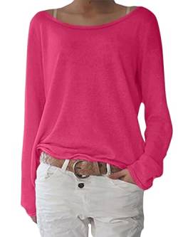 ZANZEA Langarmshirt Pullover Basic Oberteile Oversize Rundhals Ausschnitt Shirt Einfarbig Tops Pullover Sweatshirt Rose S von ZANZEA