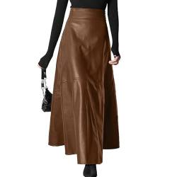 ZANZEA Lederrock Damen Lang High Waist Winter Maxirock A Linie Vintage Lederimitatrock Röcke Elegant A-Linie Thermorock A-Khaki M von ZANZEA