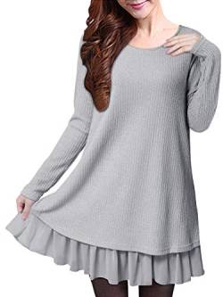 ZANZEA Pullover Damen Langarm Stricken Strickkleid Pulloverkleid Rundhals Longpullover Dünne Lässige Stricken Kleider A Grau 18 EU von ZANZEA