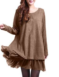 ZANZEA Pullover Damen Langarm Stricken Strickkleid Pulloverkleid Rundhals Longpullover Dünne Lässige Stricken Kleider A Khaki 10 EU von ZANZEA