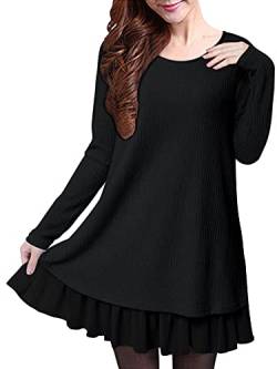 ZANZEA Pullover Damen Langarm Stricken Strickkleid Pulloverkleid Rundhals Longpullover Dünne Lässige Stricken Kleider A Schwarz 16 EU von ZANZEA