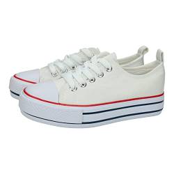 ZAPATOP 5-A1634A Canvas-Sneaker für Mädchen, mit Plattform, Schnürung und rutschfester Gummisohle, ideal für den Sommer, Mädchen, weiß, 32 EU von ZAPATOP