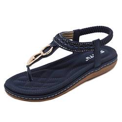 ZAPZEAL Damen Flach Sommer Sandalen, Frauen Strand Elastischen Gemütlich Webmuster Schuhe Knöchelriemchen, 36 EU, 268 Blau von ZAPZEAL