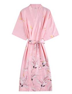 ZAPZEAL Damen Kimono Morgenmantel Lang aus Satin Bademantel Schlafanzug 3/4 arm mit V-Ausschnitt für Schlaf Party Urlaub,Rosa M EU-Länge 112cm von ZAPZEAL