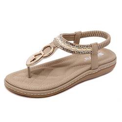 ZAPZEAL Damen Sommer Sandalen Böhmische Zehentrenner Sommerschuhe Frauen Flach Outdoor Schuhe Beige 36 EU von ZAPZEAL