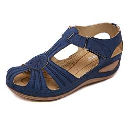 ZAPZEAL Elegant Sandalen Damen Sommer Böhmen Flip-Flop Schuhe Keilsandalen Mode Strandschuhe Durchbrochene Sandalen,Blau 38 EU von ZAPZEAL