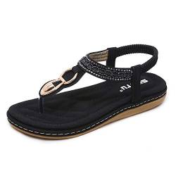 ZAPZEAL Sandalen Damen Sommer Bohemia Beach Sandal Flach Sommerschuhe Sandals PU Leder Zehentrenner Flip-Sandalen Toe Separator Schwarz 42 EU von ZAPZEAL