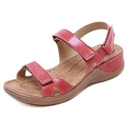 ZAPZEAL Sandalen Damen Sommer Frauen Sandalen Flip Flops PU Leder Bohemian Stil Flach Offener Zeh Gemütlich Gartenschuhe,Rot 40 EU von ZAPZEAL