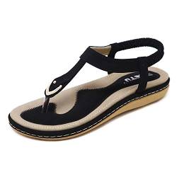 ZAPZEALDamen Sommer Sandalen mit Strass Perlen Bohemia Strand Schuhe Freizeit Flach Sandalette , Schwarz264 Schwarz, 40 EU von ZAPZEAL