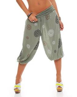 Zarmexx Damen 3/4 Pumphose Capri Pluderhose im Harem-Stil Kurze Sommerhose Yoga Aladinhose Knielang (Einheitsgröße 36/38/40, Armee) von ZARMEXX Fashion