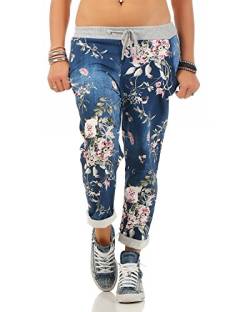 Zarmexx Damen Sweatpants Baggy Hose Boyfriend Freizeithose Sporthose All-Over Roses Print One Size (jeans1, One Size) von ZARMEXX Fashion