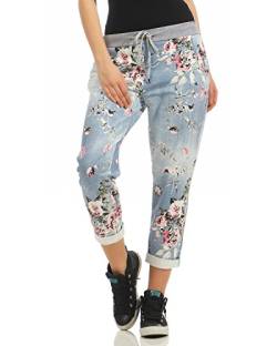 Zarmexx Damen Sweatpants Baggy Hose Boyfriend Freizeithose Sporthose All-Over Roses Print One Size (jeans2, One Size) von ZARMEXX Fashion