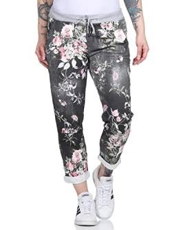 Zarmexx Damen Sweatpants Baggy Hose Boyfriend Freizeithose Sporthose All-Over Roses Print One Size (schwarz1, One Size) von ZARMEXX Fashion
