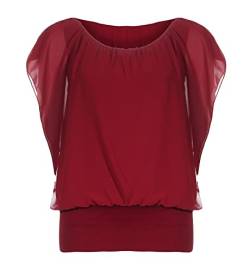 Damen Bluse Kurzarm Shirt Sommer Tunika Batwing Top im Fledermaus Look Rundhals Oberteil (Bordeaux, 34-40) von ZARMEXX