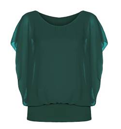 Damen Bluse Kurzarm Shirt Sommer Tunika Batwing Top im Fledermaus Look Rundhals Oberteil (Dunkelgruen, 34-40) von ZARMEXX