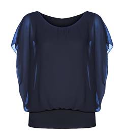 Damen Bluse Kurzarm Shirt Sommer Tunika Batwing Top im Fledermaus Look Rundhals Oberteil (Navy, 34-40) von ZARMEXX