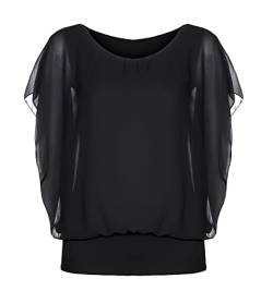 Damen Bluse Kurzarm Shirt Sommer Tunika Batwing Top im Fledermaus Look Rundhals Oberteil (schwarz, 34-40) von ZARMEXX