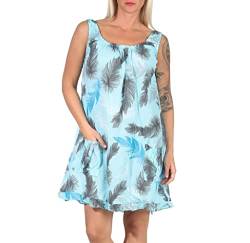 Damen Strandkleid Freizeit Party Sommerkleid Kleider Ärmellose Oversize Tunika Shirt Minikleid Baumwolle (hellblau, 38-44) von ZARMEXX