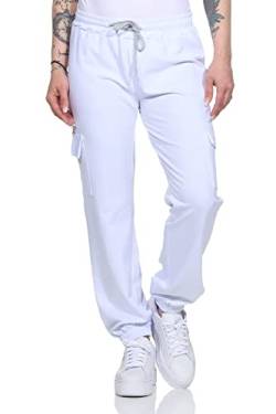 ZARMEXX Damen Baumwoll Freizeithose Cargohose Jogginghose Sport Jogger Ladies Pants mit elastischem Bund (Weiss) von ZARMEXX