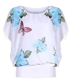 ZARMEXX Damen Bluse Kurzarm Shirt Poncho Tunika Batwing Top im Fledermaus Look mit Blumen Print (hellblau, 34-42) von ZARMEXX
