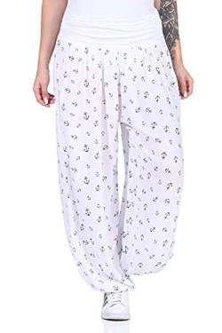 ZARMEXX Damen Haremshose Pumphose Aladinhose Pluderhose Yoga Freizeithose Sommerhose (Weiss-Anker, 36-42) von ZARMEXX