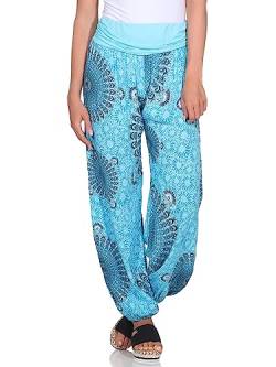 ZARMEXX Damen Haremshose Pumphose Aladinhose Pluderhose Yoga Freizeithose Sommerhose (hellblau-Mandala, 36-42) von ZARMEXX